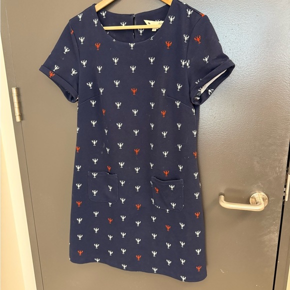 Yumi size 8 (12 UK) GUC lobster Casual Blue Sheath Dress with Crew Neck - Picture 11 of 13